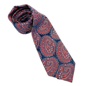 Vintage Christian Dior Cravates Tie Paisley Blue Red Made in USA 54 x 3.75"